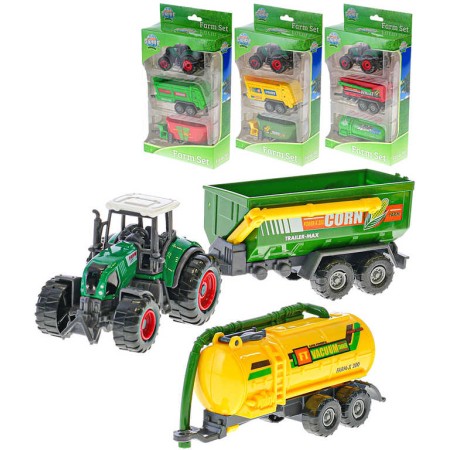 Traktor 9cm set se 2 vlečkami 4 druhy plast v krabici