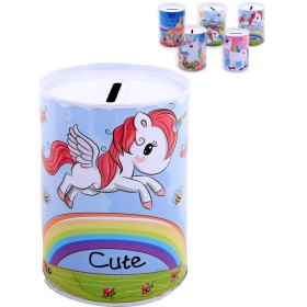 Pokladnička válec jednorožec 12cm dětská kasička plechová 5 druhů