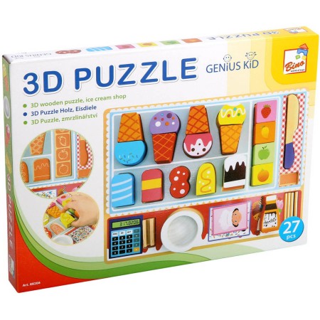 BINO DŘEVO 3D Puzzle skládačka Zmrzlinářství 27 dílků *DŘEVĚNÉ HRAČKY*