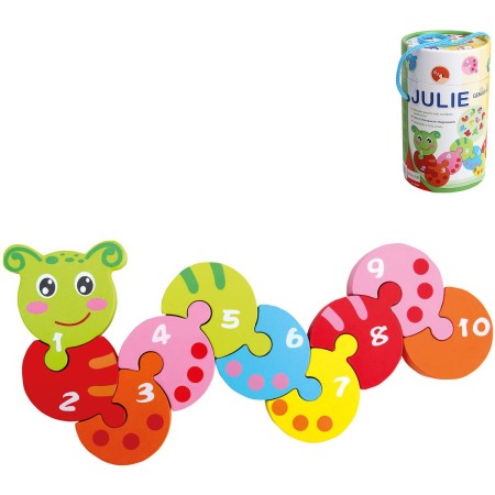 BINO DŘEVO Skládačka s čísly žížala Julie 10 dílků *DŘEVĚNÉ HRAČKY*