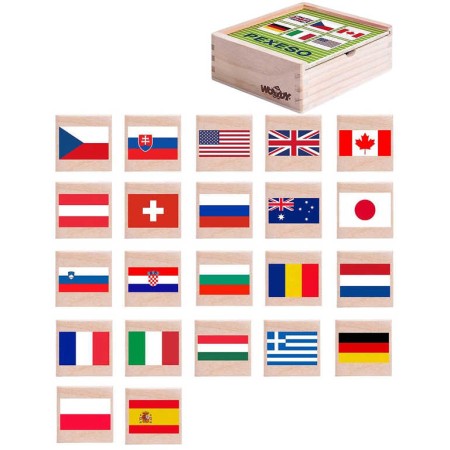 WOODY DŘEVO Pexeso vlajky států 44ks dřevěný box *SPOLEČENSKÉ HRY*