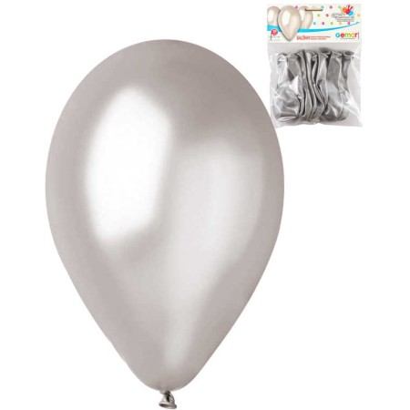 GEMAR Balónky nafukovací 26cm metalické stříbrné set 10ks v sáčku