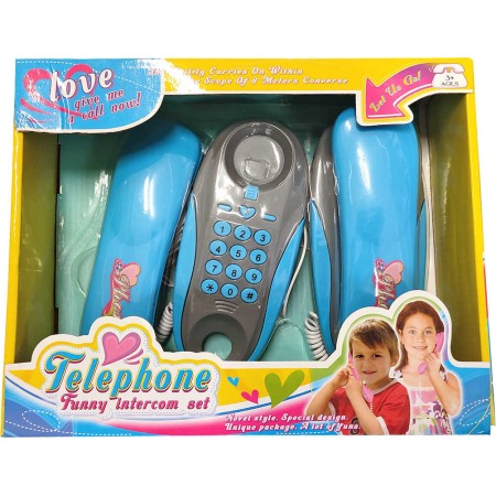 Telefony dětské pokoj-pokoj šedo-modré 2ks drátové na baterie Zvuk