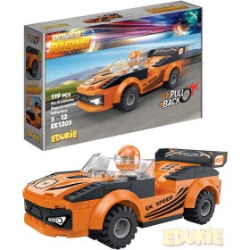 EDUKIE Auto oranžové závodní set 119 dílků + figurka STAVEBNICE