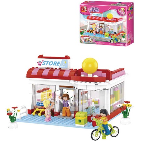 SLUBAN Stavebnice GIRLS Supermarket set 289 dílků + figurka 3ks plast