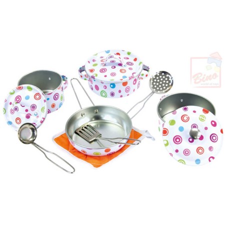 BINO Dětské smaltované nádobí set 11ks hrnce s pánvicí a nástroji kov