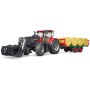 BRUDER 03198 Set traktor CASE IH Optum 300 CVX + čelní nakladač a přepravník balíků