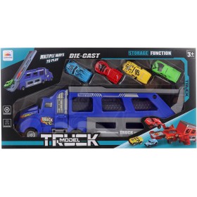 Kamion auto s vystřelovací dráhou herní set se 4 autíčky kov