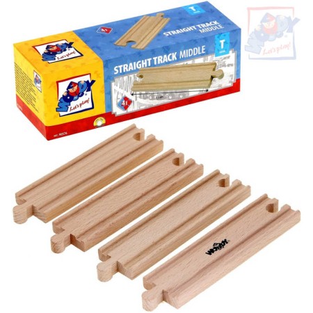 WOODY DŘEVO Kolej rovná střední set 4ks příslušenství k vláčkodráze