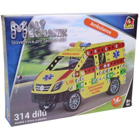 MALÝ MECHANIK Auto ambulance 314 dílků kovová STAVEBNICE typu Merkur