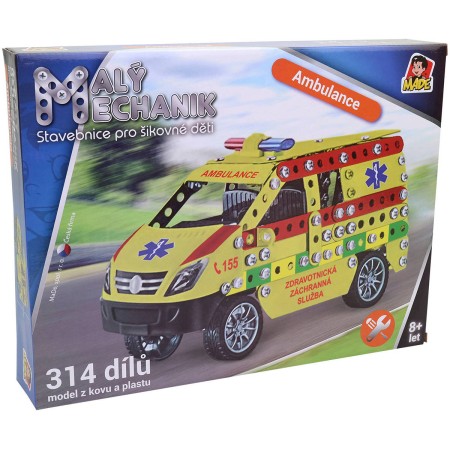 MALÝ MECHANIK Auto ambulance 314 dílků kovová STAVEBNICE typu Merkur