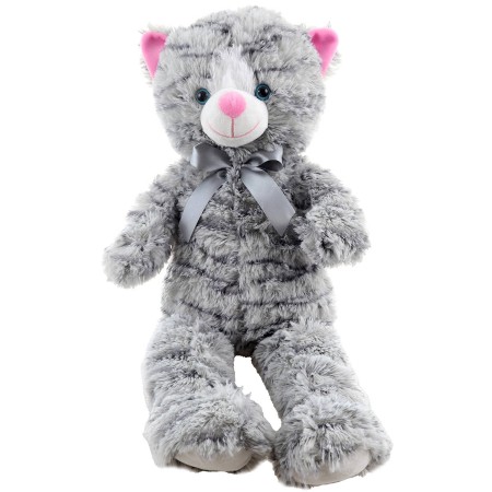 PLYŠ Kočka mourovatá s mašlí 55cm šedá *PLYŠOVÉ HRAČKY*