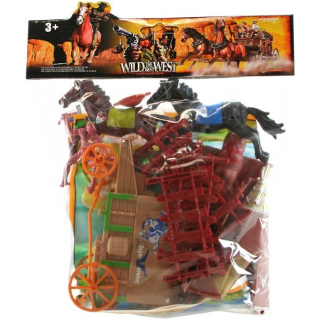 Divoký západ set figurky indiáni s plánkem a doplňky v sáčku plast