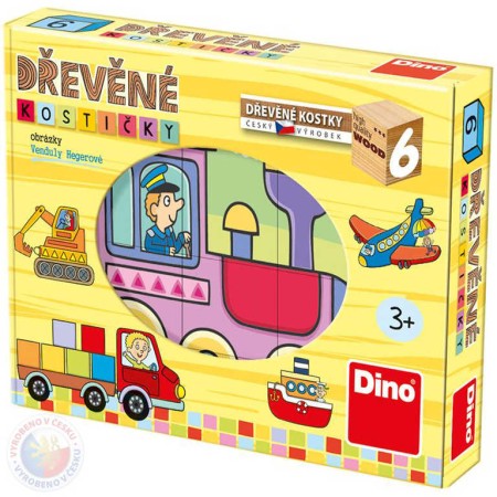 DINO DŘEVO Kubus set 6ks Dopravní prostředky obrázkové kostky