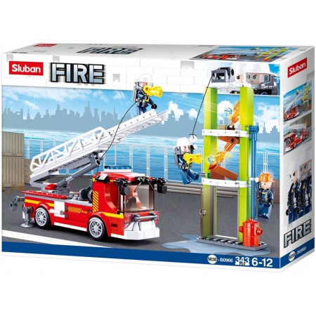 SLUBAN Fire Auto s teleskopickým žebříkem 343 dílků + 3 figurky STAVEBNICE