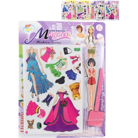 Magnetické oblékání set panenka + 14 magnetů se stojanem 4 druhy