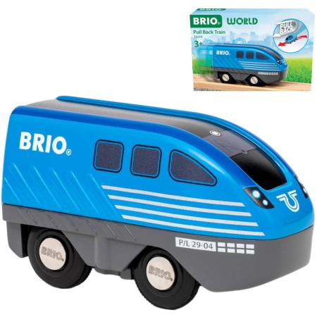 BRIO DŘEVO Vláček modrá mašinka zpětný chod doplněk k vláčkodráze