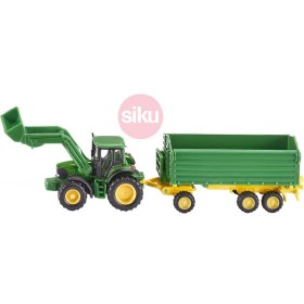 SIKU Farmer traktor John Deere 1:87 s čelním nakladačem a přívěsem model 1843