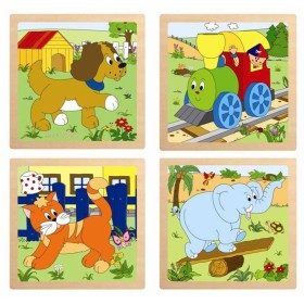 WOODY DŘEVO Puzzle baby vkládací na desce 4 dílky v rámečku 4 druhy