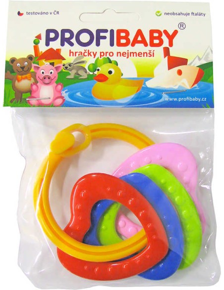 PROFIBABY Baby Kroužek se 4 přívěsky kousátko barevné pro miminko