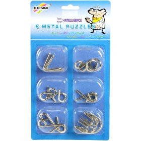 Hra mini hlavolam kovový 5cm set 6x puzzle skládačka různé druhy na kartě