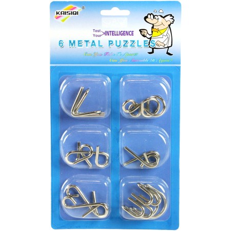 Hra mini hlavolam kovový 5cm set 6x puzzle skládačka různé druhy na kartě