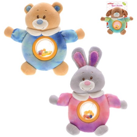 PLYŠ Zvířátko v oblečku Baby Happiness s chrastítkem pro miminko 3 druhy