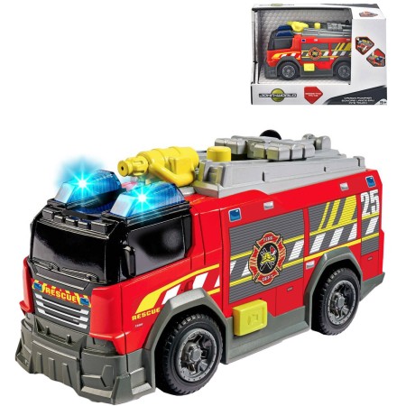 DICKIE Auto hasičské volný chod funkční vodní dělo na baterie Světlo Zvuk