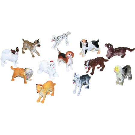 Psi různé rasy plastové figurky 4-5cm set 12ks v sáčku