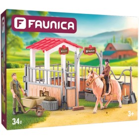 FAUNICA Malá stáj herní set 2 figurky s koněm a doplňky plast