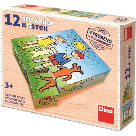 DINO DŘEVO Kubus Pejsek a kočička obrázkové kostky set 12ks