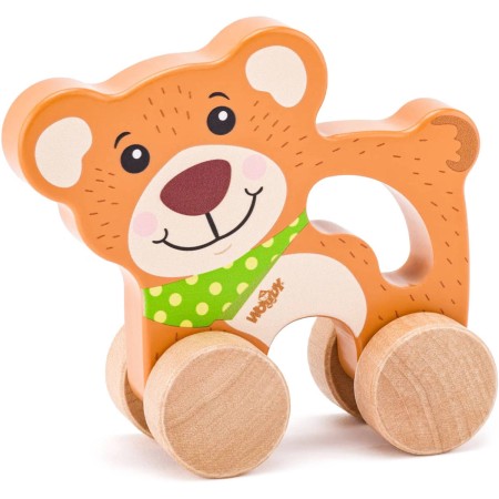 WOODY DŘEVO Medvěd na kolečkách s držadlem baby *DŘEVĚNÉ HRAČKY*