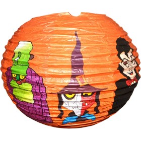 Lampion krčený harmonika Halloween 25cm kulatý oranžový s potiskem na žárovku