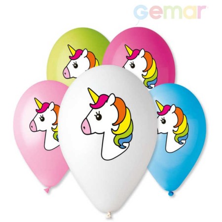GEMAR Balónky nafukovací 30cm potisk JEDNOROŽEC různé barvy set 5ks v sáčku