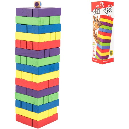 BONAPARTE DŘEVO Hra věž Jenga barevná 60 dílků *SPOLEČENSKÉ HRY*
