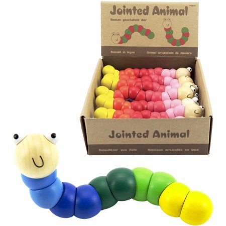 DŘEVO Baby červík barevný 16cm kloubová housenka pro miminko