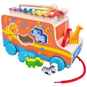 BINO DŘEVO Baby auto vkládačka s xylofonem 3v1 *DŘEVĚNÉ HRAČKY*