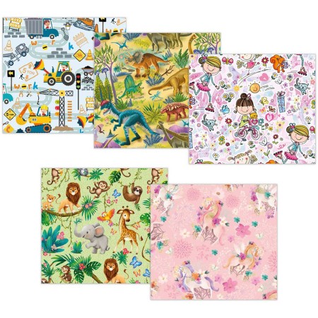 Balící dárkový papír set 2 archy 100x70cm dětské motivy role 5 druhů