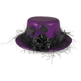 KARNEVAL Klobouk mini fialový s pavouky *KARNEVALOVÝ DOPLNĚK*