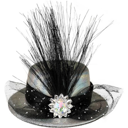 KARNEVAL Klobouk mini stříbrný s ozdobou *KARNEVALOVÝ DOPLNĚK*