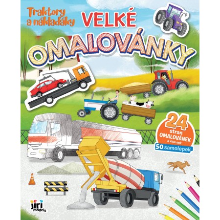 JIRI MODELS Omalovánky velké se samolepkami Traktory a náklaďáky