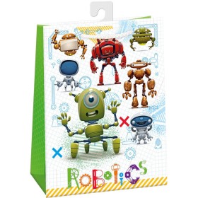 Taška dárková dětská roboti 29x38cm papírová lesklá