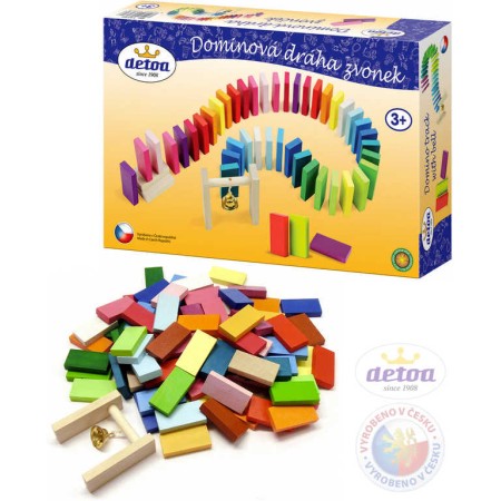DETOA DŘEVO Dráha dominová zvonek set 95 kamenů se zvonečkem