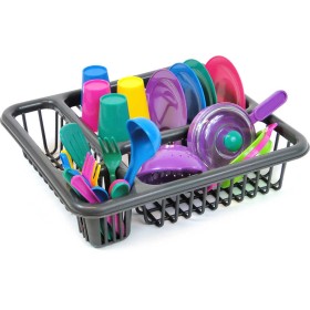 Nádobí dětské barevné kuchyňský set s odkapávačem a houbičkou plast