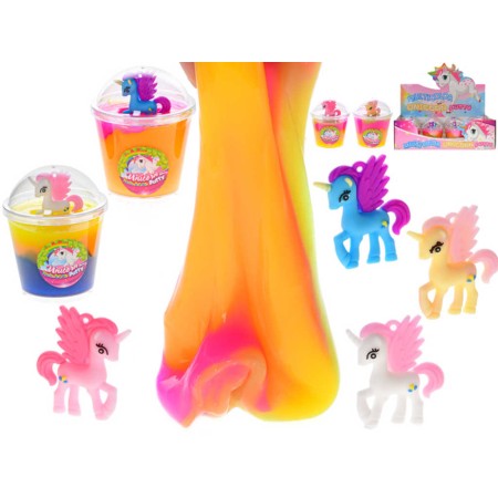 Sliz hmota magická duhová v kelímku set s jednorožcem 4 barvy