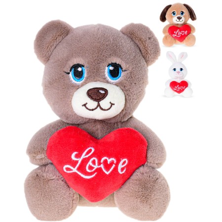 PLYŠ Zvířátko sedící se srdíčkem Love 15cm 3 druhy *PLYŠOVÉ HRAČKY*