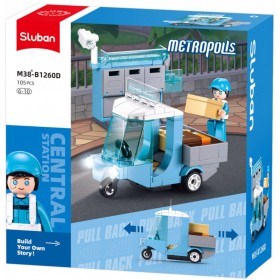 SLUBAN Metropolis Poštovní vůz zpětný chod 105 dílků + figurka STAVEBNICE