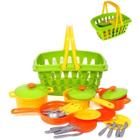 Kuchyňský set dětské barevné nádobí s nákupním košíkem 23ks plast