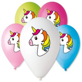 GEMAR Balónek nafukovací 32cm Pastelový potisk UNICORN B 5 barev 1ks