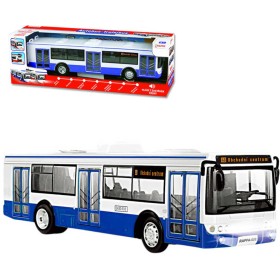 Autobus MHD 28cm česky hlásí zastávky funkční dveře na baterie Světlo Zvuk CZ